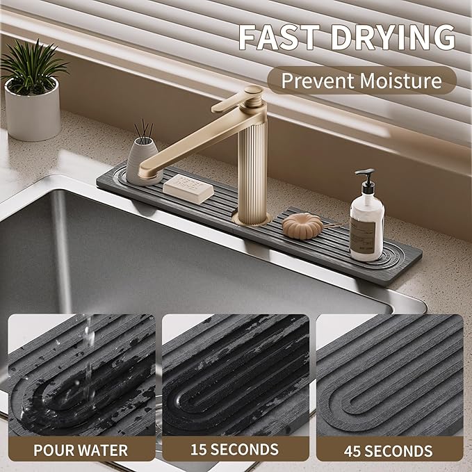 Faucet Mat for Kitchen Sink, Diatomite Stone Drying Sink Protectors, Bathroom