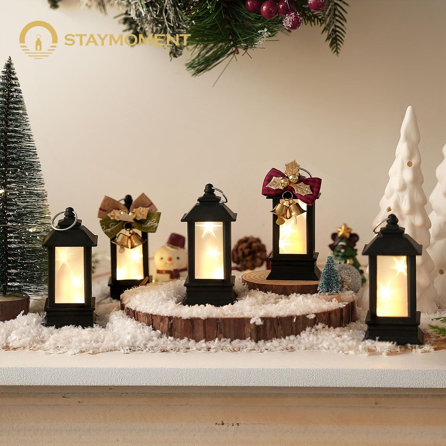 Staymoment Black Lanterns Decorative Indoor: 24 Pcs Starlight Mini LED Lantern for Centerpiece Table Decorations Halloween Christmas Wedding Party Camping Decor
