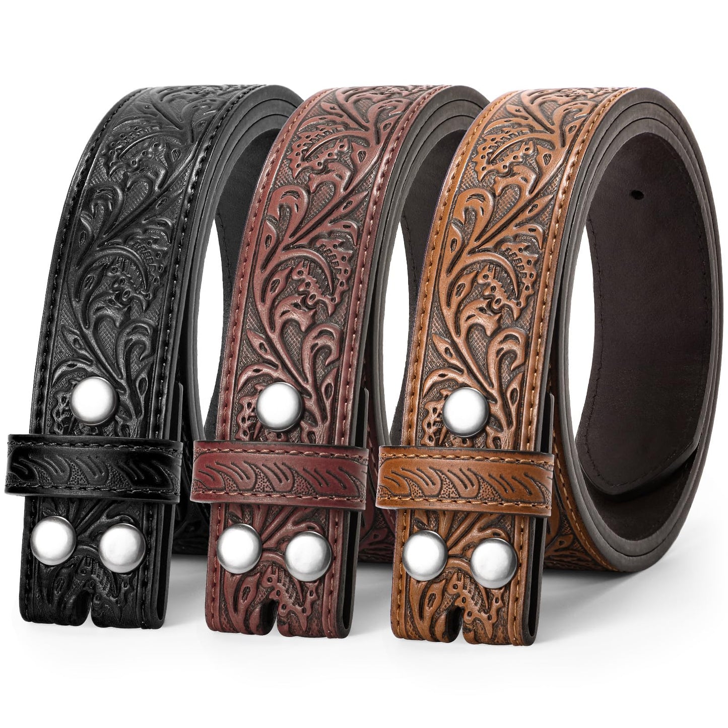 BELTROAD 3 Pack Western Belts for Men Women without Buckle Cowboy Belt for Buckle Mens Western Leaher Belt for Jeans