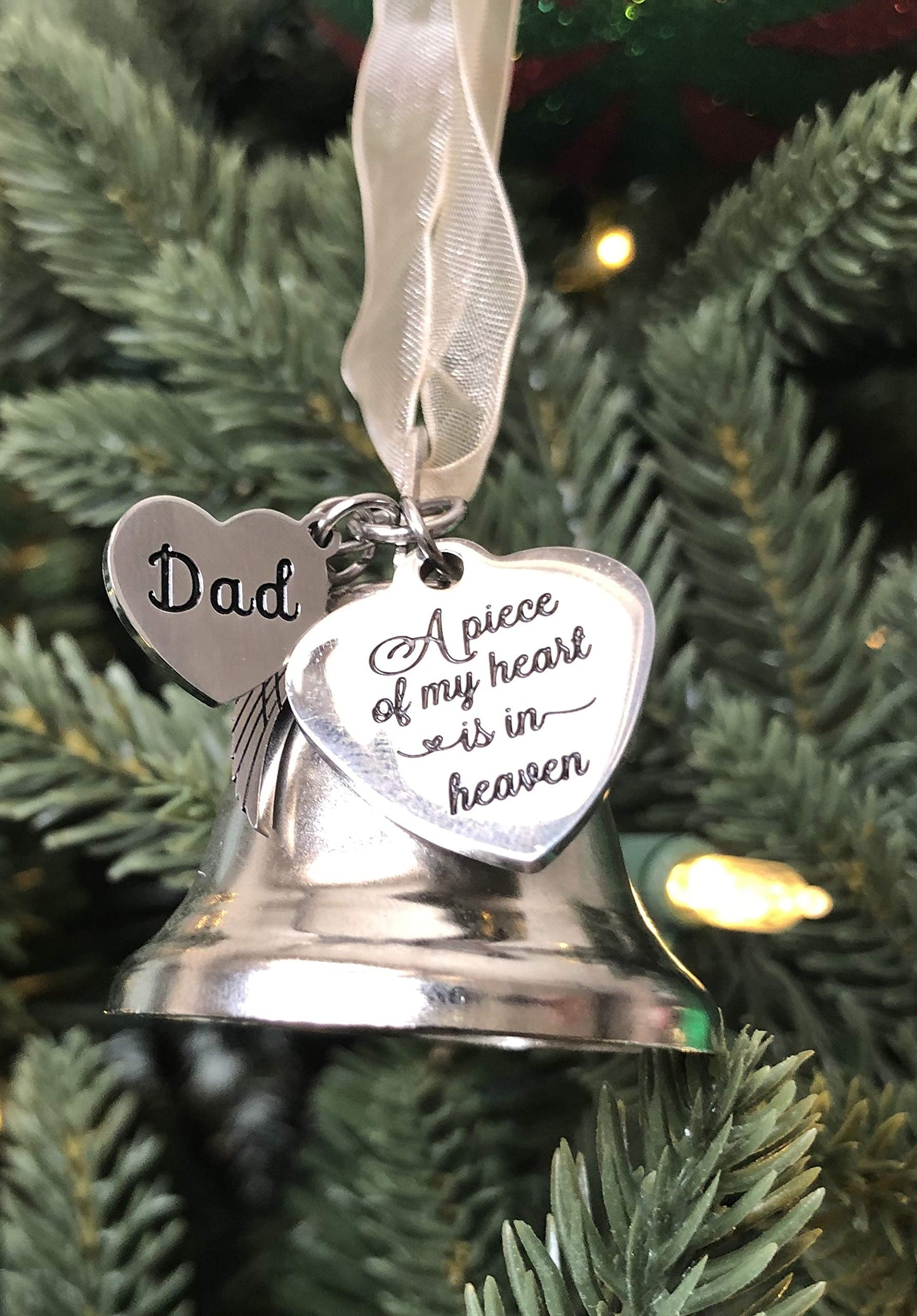 Memorial DAD and MOM Christmas Ornament for Loss of Loved One | A Piece of My Heart Bell Ornament | Christmas in Heaven Remembrance Keepsake | Sympathy Gift for Grieving Families (DAD)