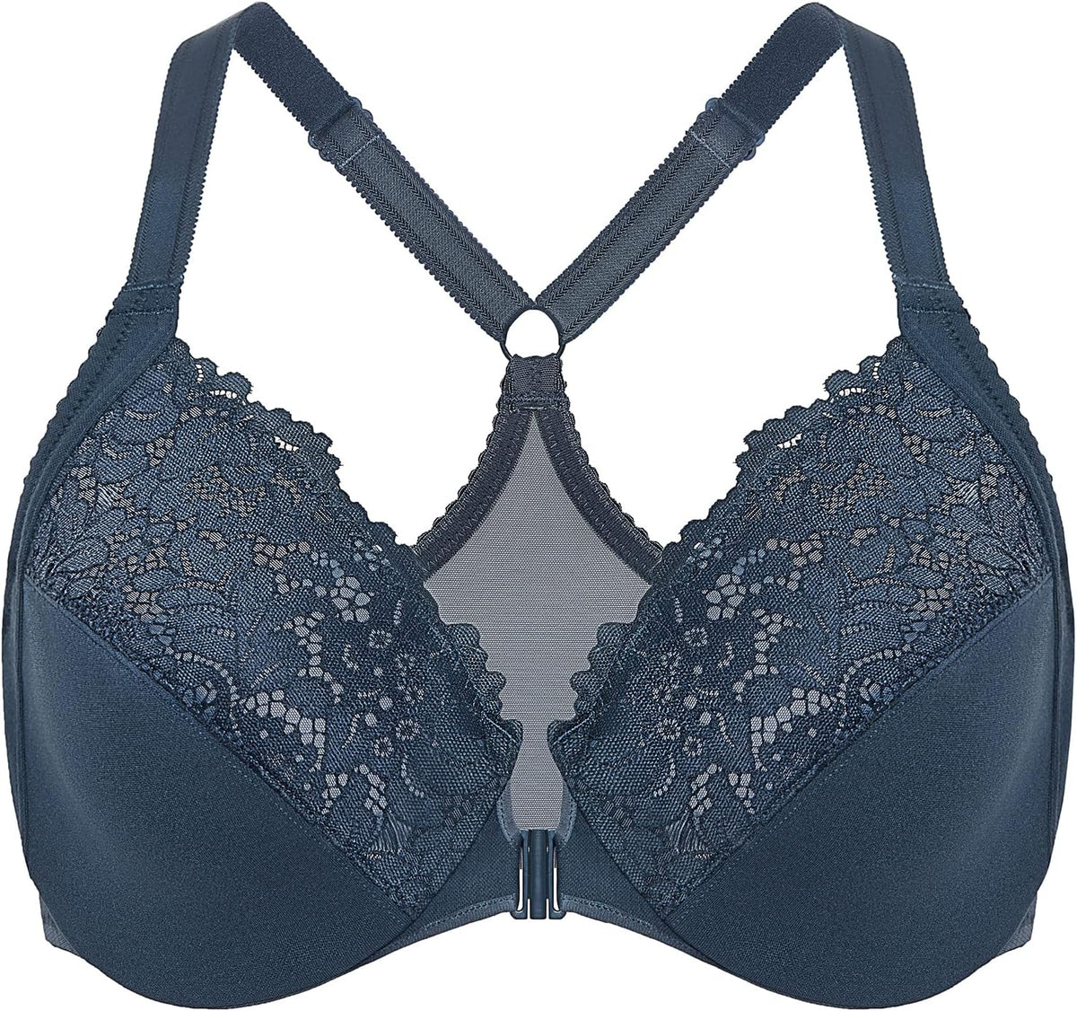 DELIMIRA Women's Front Closure Plus Size Full Coverage Lace Underwire Racerback Bra