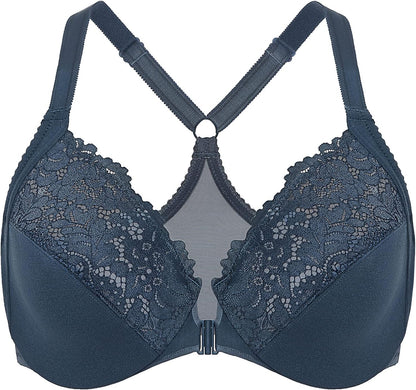 DELIMIRA Women's Front Closure Plus Size Full Coverage Lace Underwire Racerback Bra