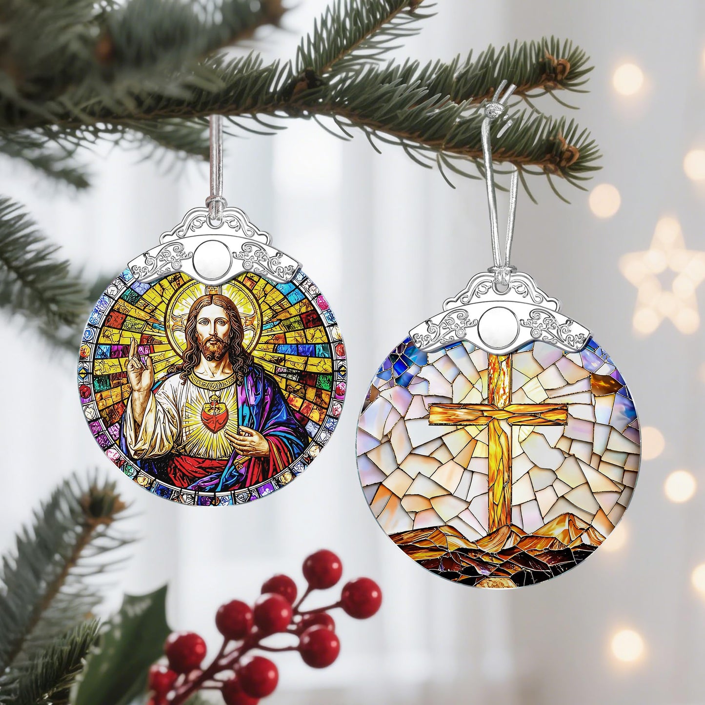 Catholic Cross Ornament, Christian Christmas Ornament, Christmas Tree Ornament, Religious Home Decor, Christian Gifts for Her, Religious Gifts, Gift Exchange, Gift Idea - Pattern B