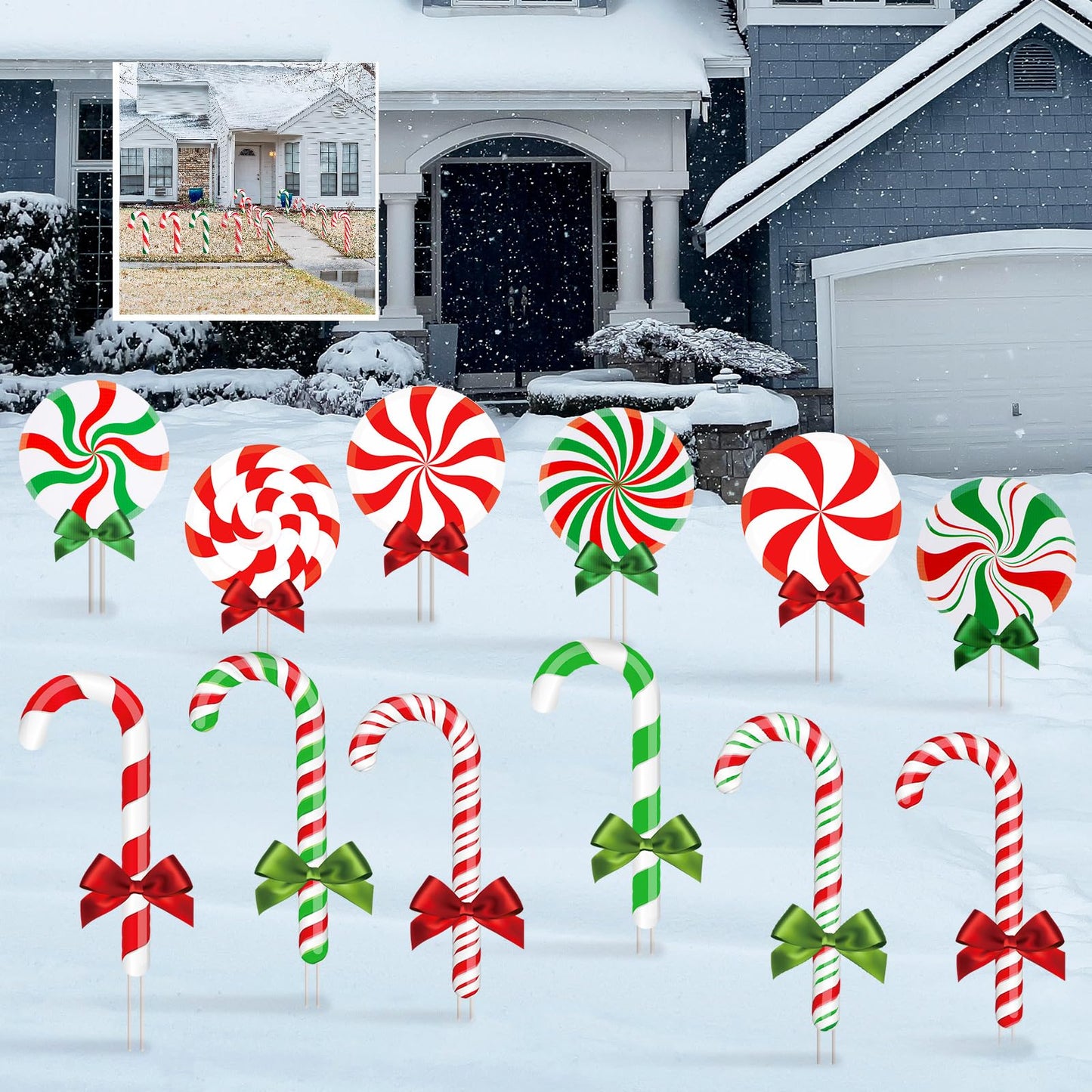 Glenmal 12 Pcs Christmas Yard Decor Outdoor Peppermint and Candy Cane Yard Decorations with Stakes Waterproof Xmas Garden Lawn Pathway Decorations Christmas Decor Outside(Red White, Red Green)