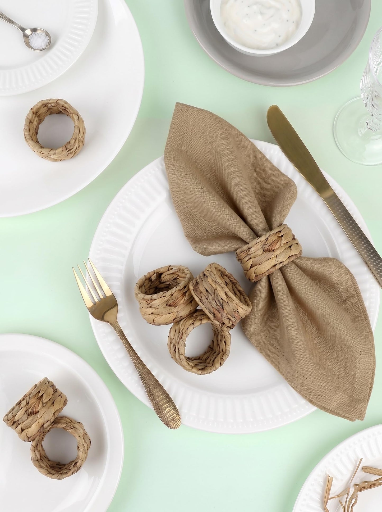 Napkin Rings – Pack of 12, Handwoven Rustic Table Décor (Water Hyacinth)