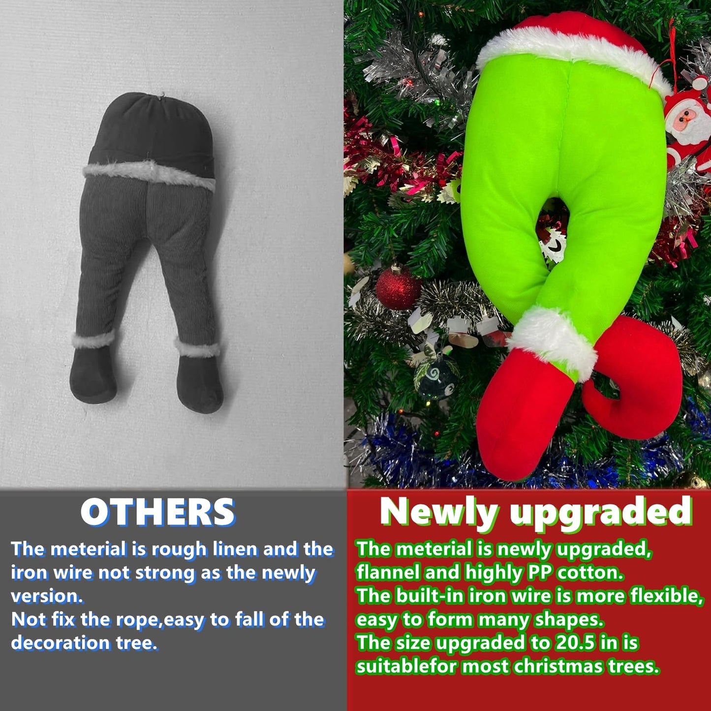 Christmas Elf Body Tree Decorations, Christmas Green Monster Stole Xmas Tree Topper, Pose-able Elf Stuffed Leg Arm and Head for Christmas Tree Hanging Oranemet