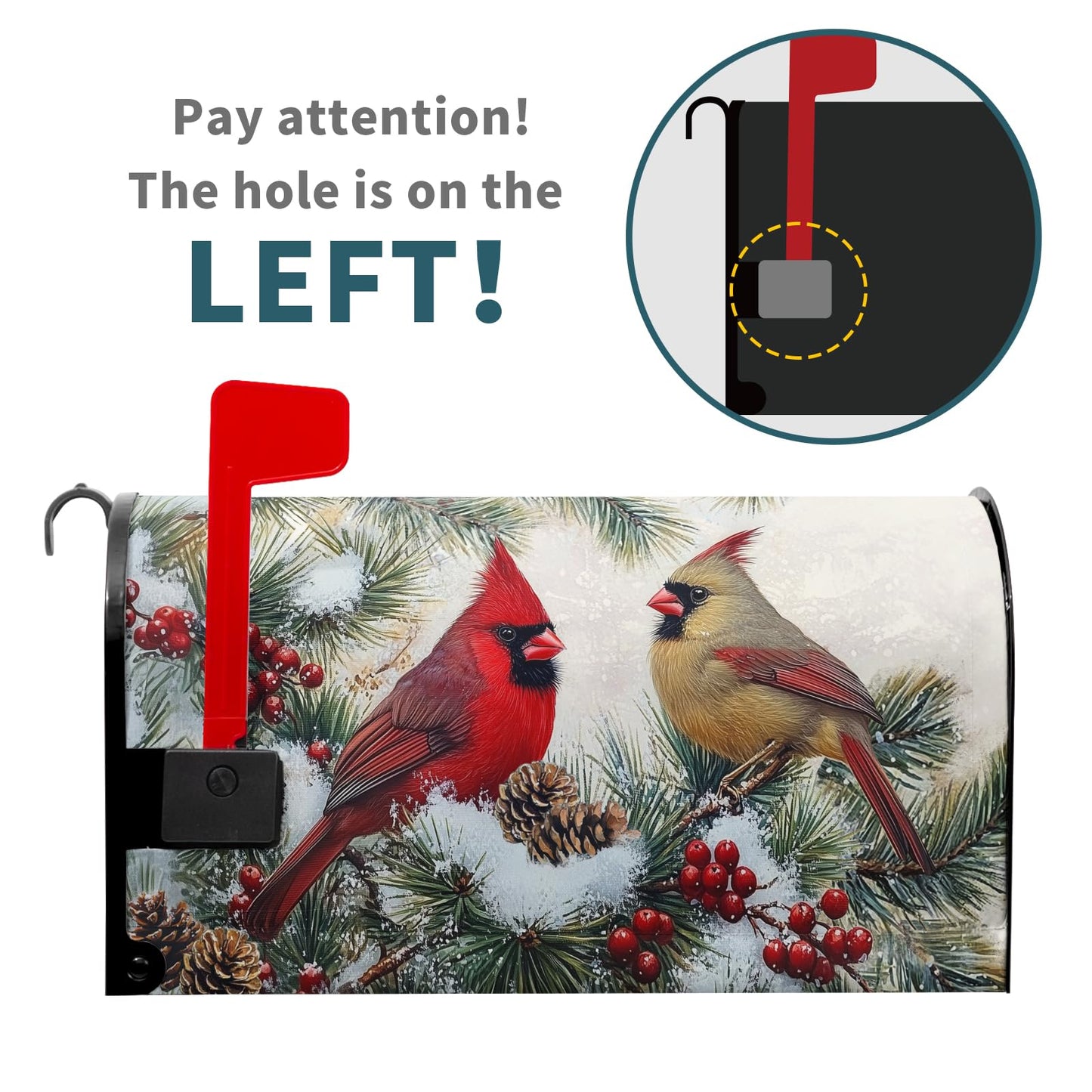 Winter Cardinal Birds Mailbox Covers Magnetic Standard Size 25.5x21in Christmas Decoration Mailbox Wraps Post Letter Box Cover for Home Garden Outdoor Yard