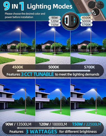 3PCS LED Parking Lot Lights 150W 120W 90W, LED Shoebox Light 5700K 5000K 4500K Adjustable Arm&Slip Fitter, DLC Listed Outdoor Pole Light with Photocell, IP65 Commercial Street Area Lighting 100-277V