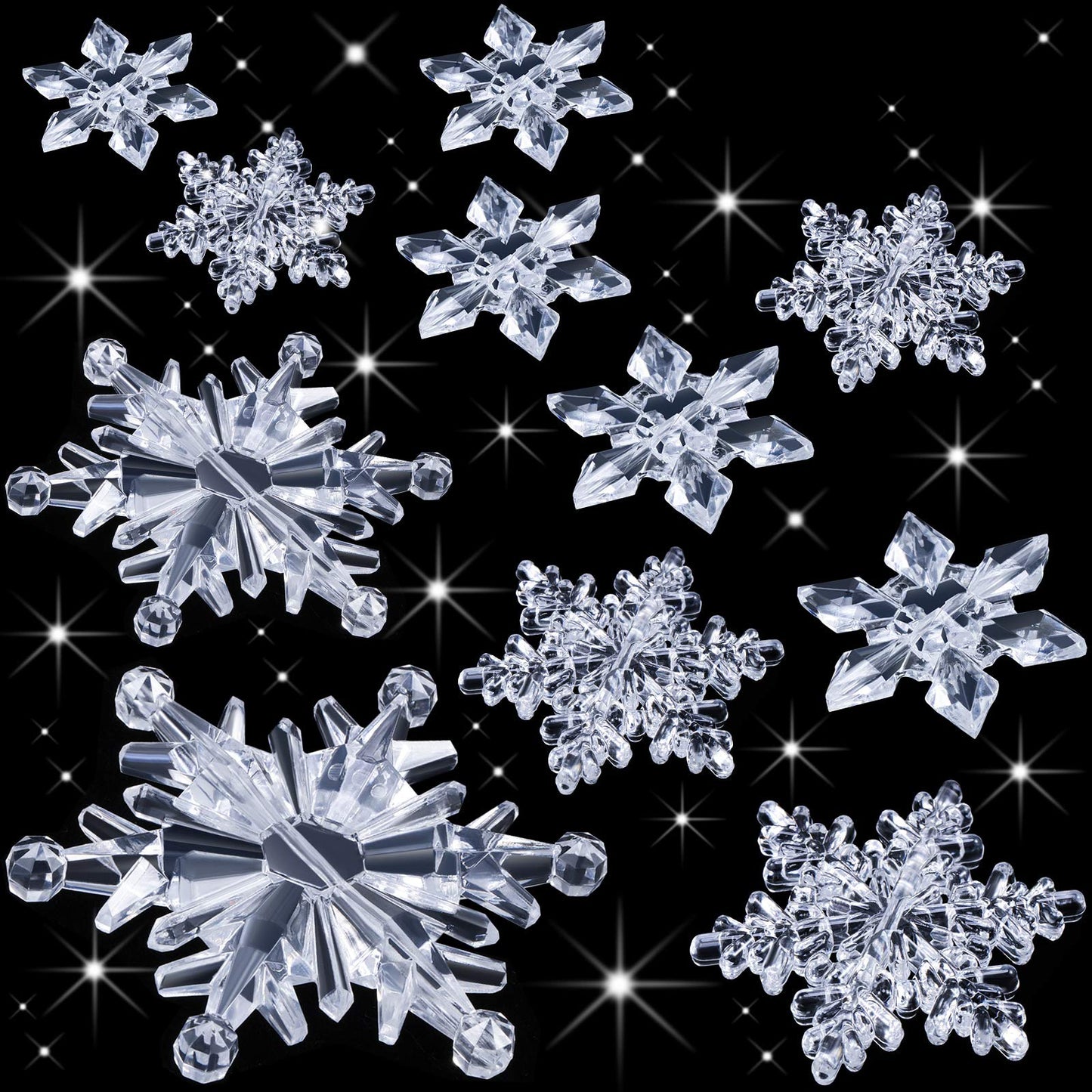 Boao 70 Pcs Crystal Snowflake Hanging Ornaments Clear Acrylic Christmas Tree Ornaments with Drop Pendants for Winter Snow Xmas Holiday Iced Party Decorations(Transparent)