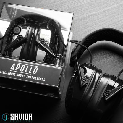 Savior Equipment Apollo Electronic Earmuffs For Shooting w/Gel Ear Pads, 24dB NRR, Noise Cancelling Ear Protection Headset (Black Chrome, 1-Pack)