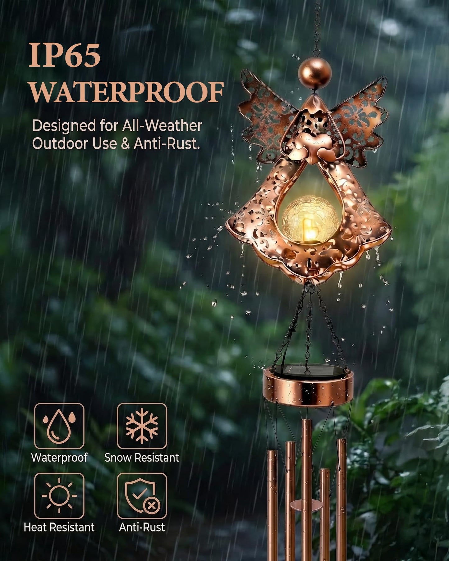 Supdeco Angel Solar Wind Chimes for Outside: Metal Outdoor Memorial Decor