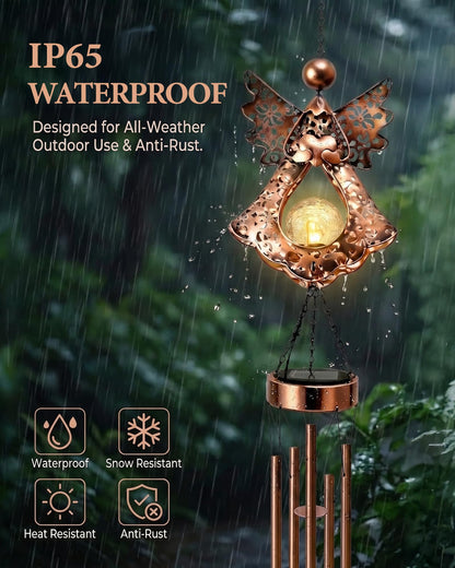 Supdeco Angel Solar Wind Chimes for Outside: Metal Outdoor Memorial Decor