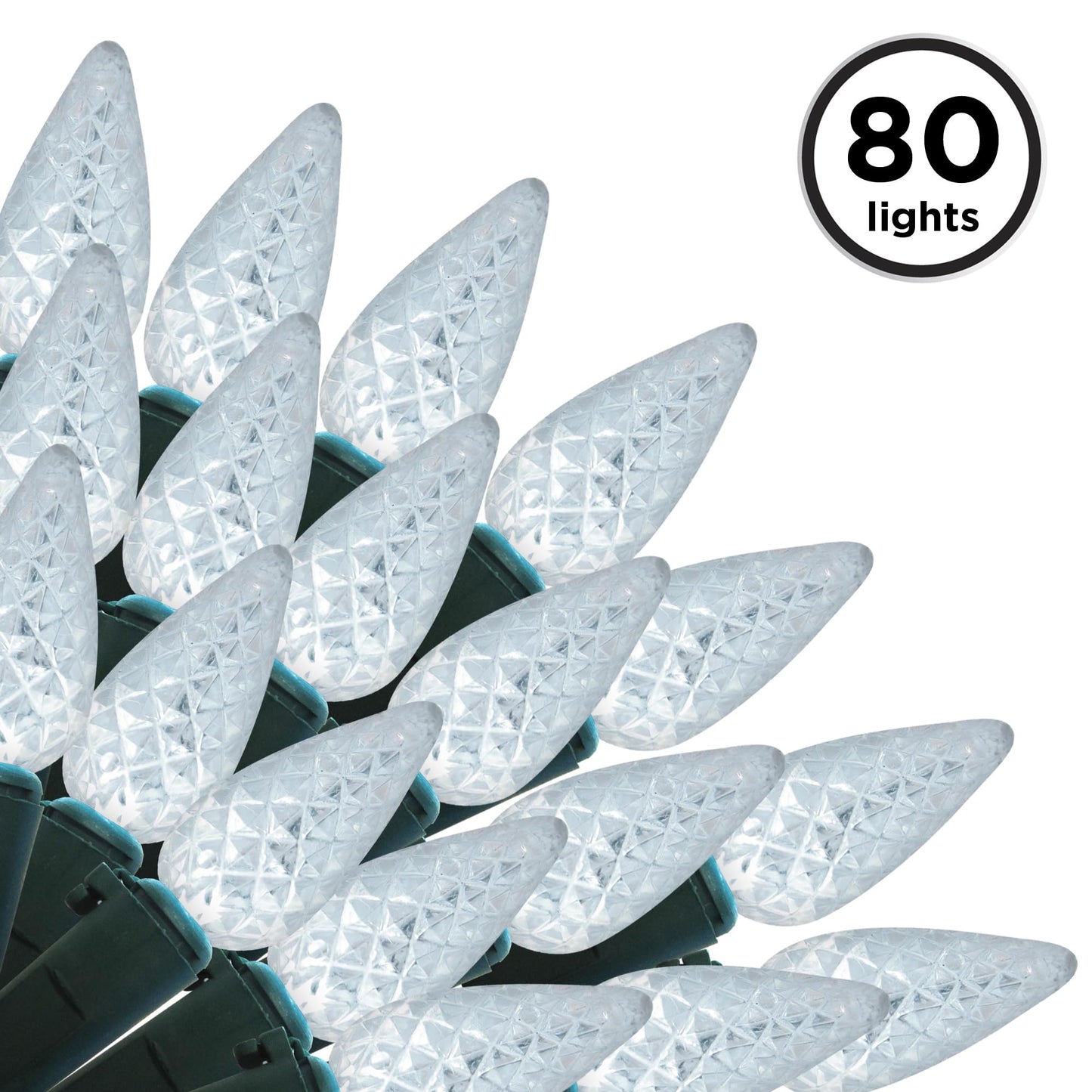 Brite Star 80 Lt LED C6 Faceted Light with Green Wire, Pure White