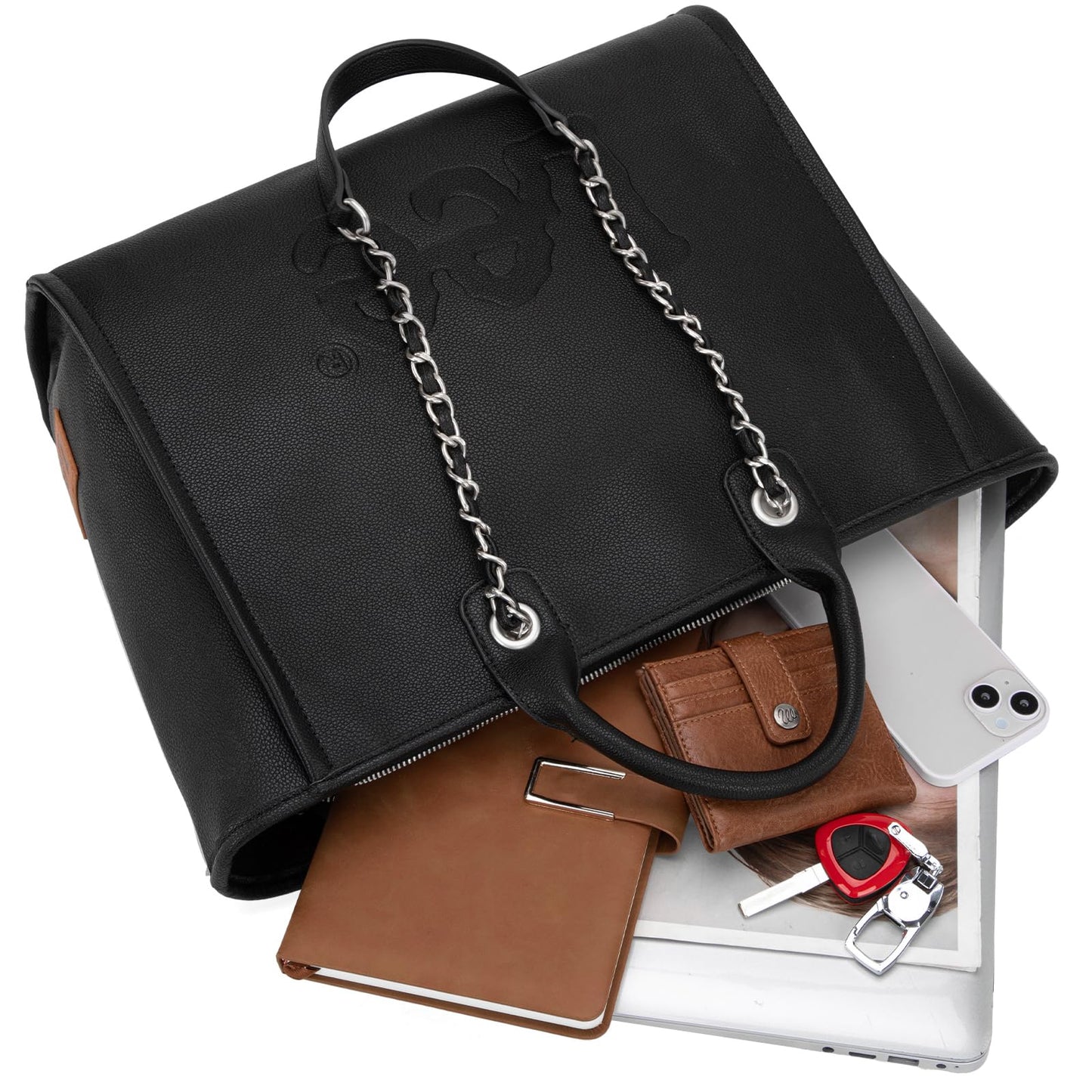 Lee Large Shoulder Tote Bag for Women Vegan Leather Top-Handle Handbag LEE46-345BK