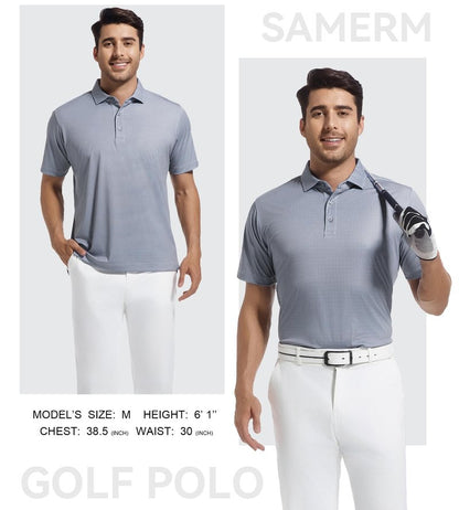 SAMERM Mens Golf Shirts Short Sleeve Dry Fit Performance Moisture Wicking Print Sport Polo Shirts for Men Casual，Black Dots，L