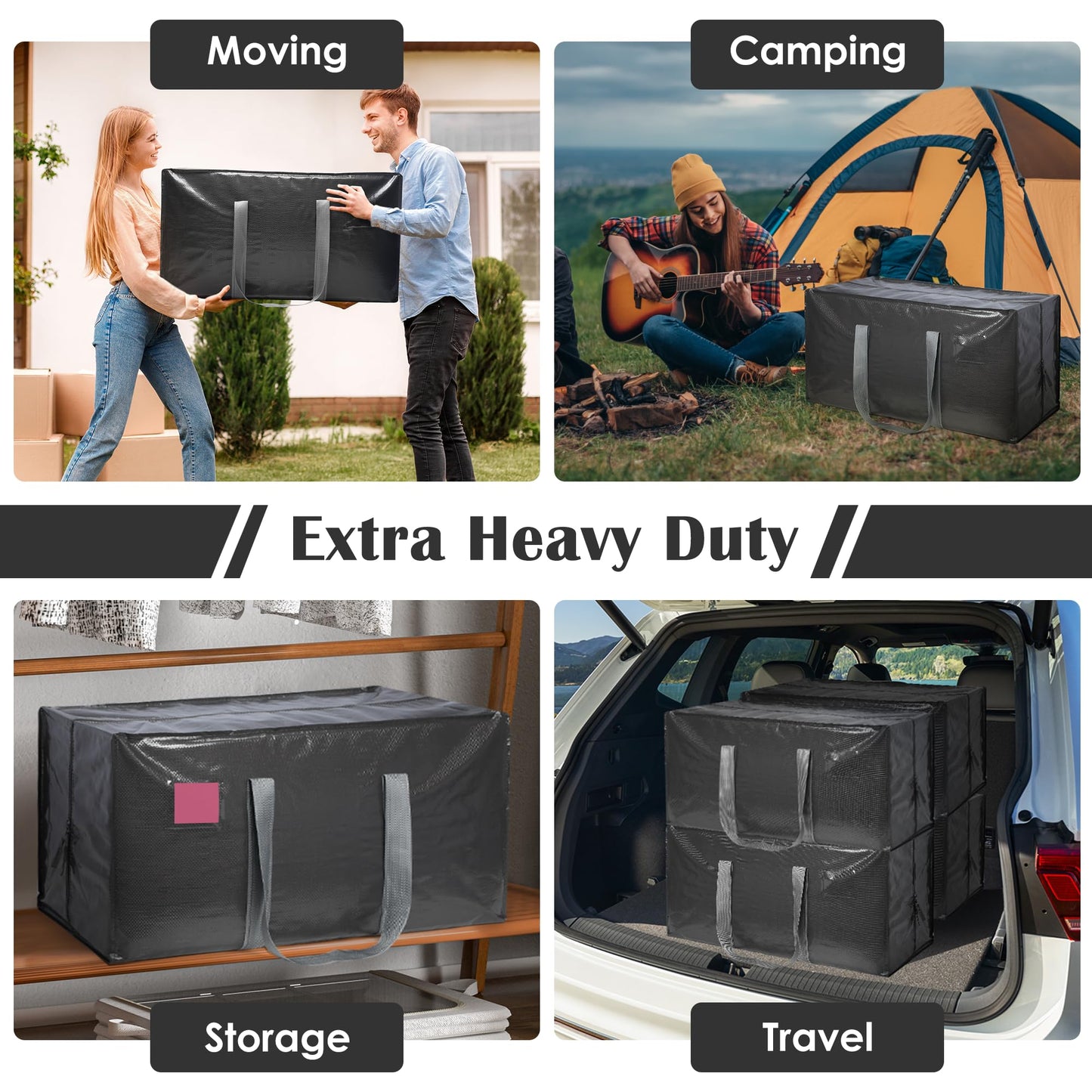 RMOHRO 6 Pack Moving Bags with Full-Open Side Zipper, Extra Large 93L Heavy Duty Waterproof Foldable Storage Totes for College Dorm, Moving & Home Organization Gray