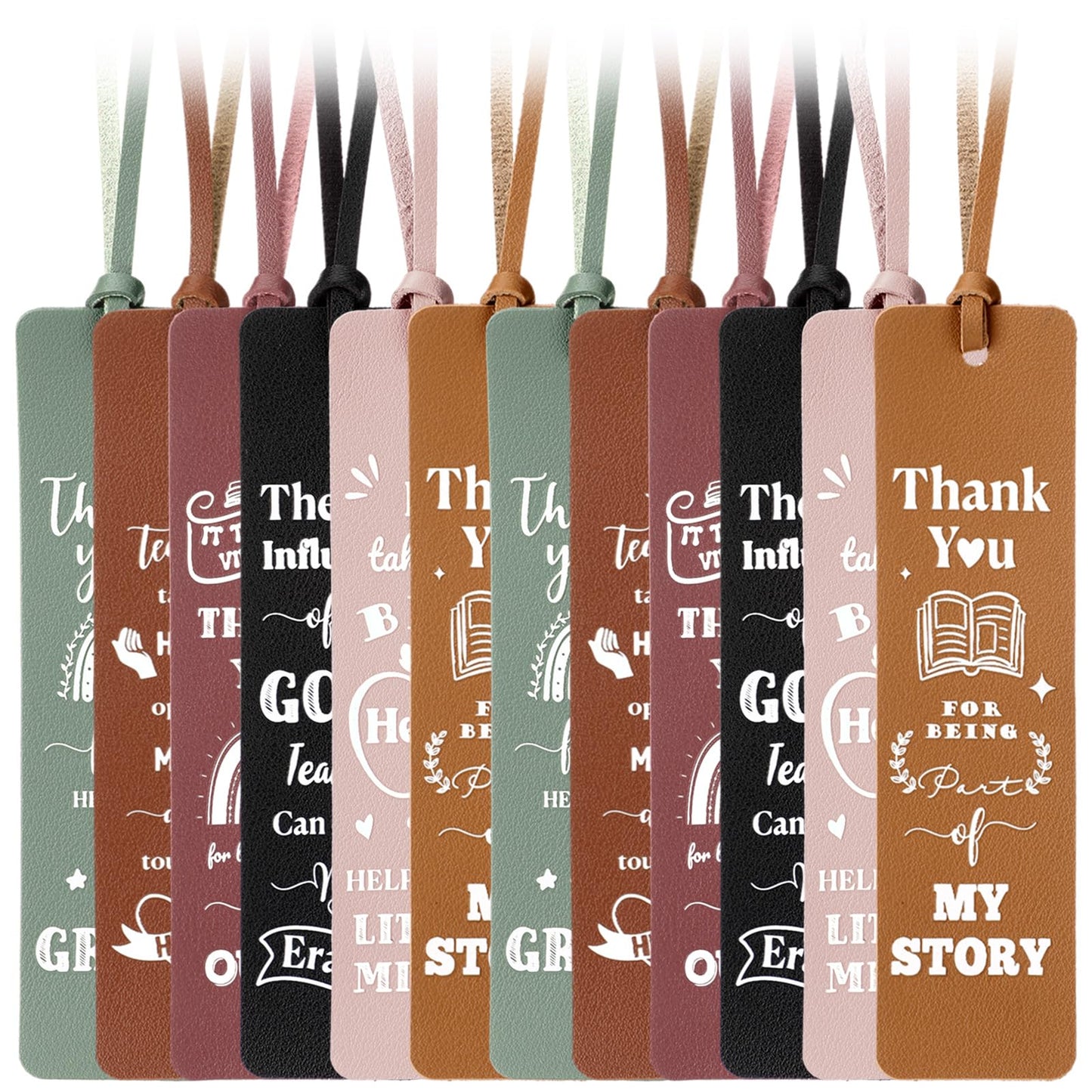 Eaasty 12 Pcs Teacher Appreciation Gifts Teacher Appreciation Leather Bookmarks Bulk Thank You Gifts Graduation Gift Back to School Thank You for Helping Me Grow for Teachers Office Party Supplies