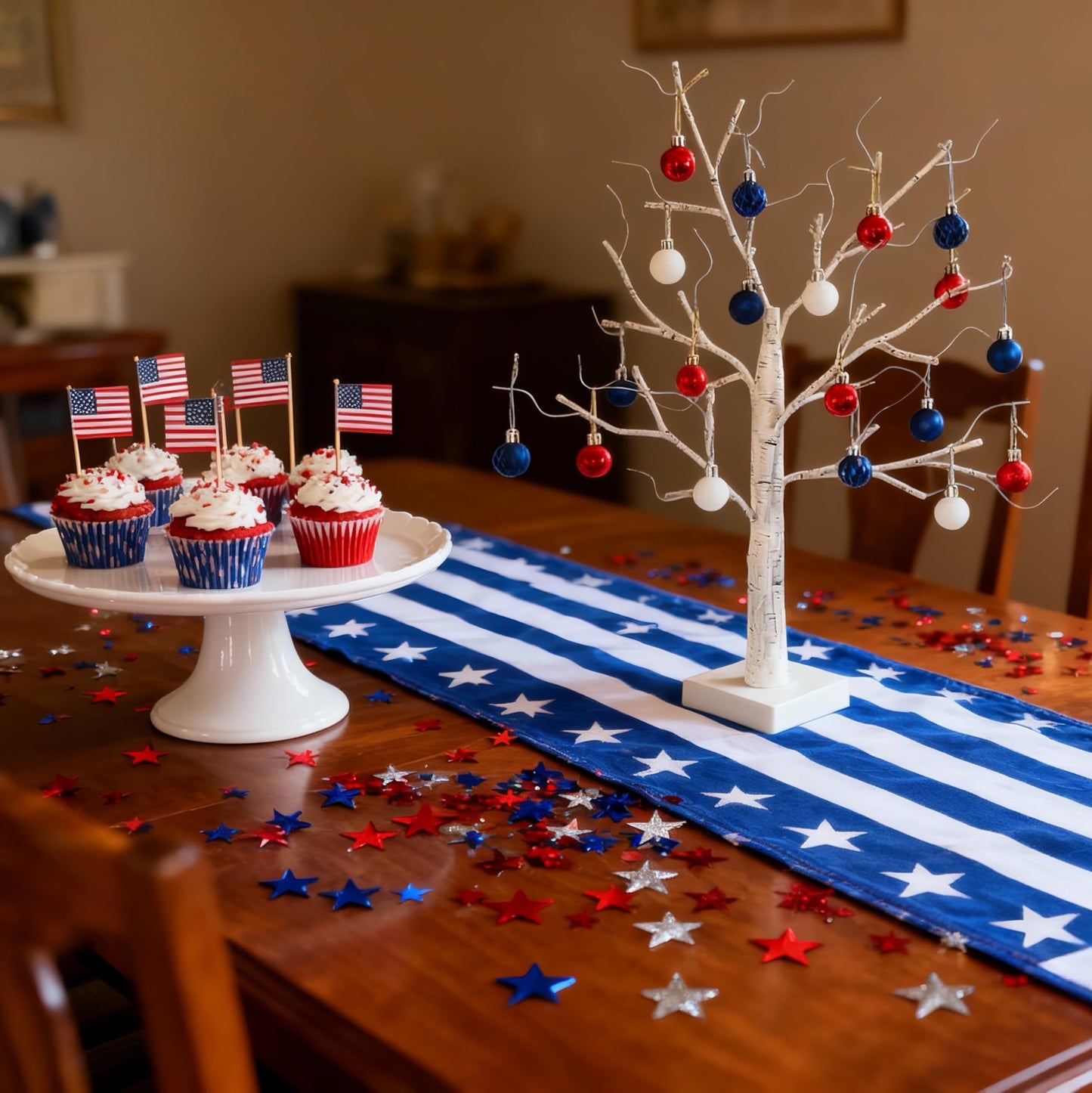 HipTree Mini Patriotic 4th of July Tree Ornaments Decorations,30ct 1.18 Inch Red White Blue Christmas Ornaments Set for Tree,Baubles for Memorial Day, Independence Day,Veterans Day, Flag Day