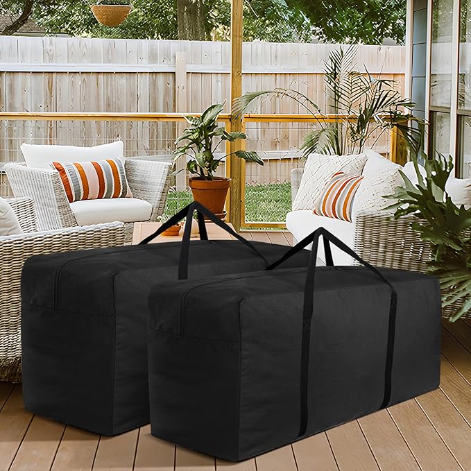 Cushion Storage Bag 420D Waterproof 68" Rectangular Outdoor Patio Cushion Storage Bags — Outdoor Cushions Storage Bag with Zipper and Handles Extra Large Storage Bags 68" L x 29" H x 20" W Black