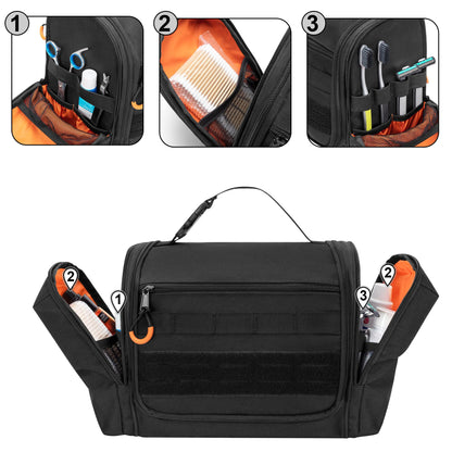 Prokva Tactical Toiletry Travel Bag for Men, Hanging Dopp Kit Hygiene Bag Shower Organizer with Hook for Toiletries and Shaving Care, Black (Empty Bag)