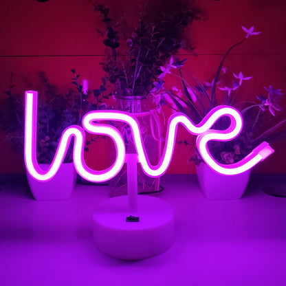 JYWJ Neon Signs with Holder Base,USB or 3-AA Battery Powered Neon Light,LED Table Decoration,Bedroom Wall Decoration,Birthday Gift,Wedding Supplies Business Gift(Love)