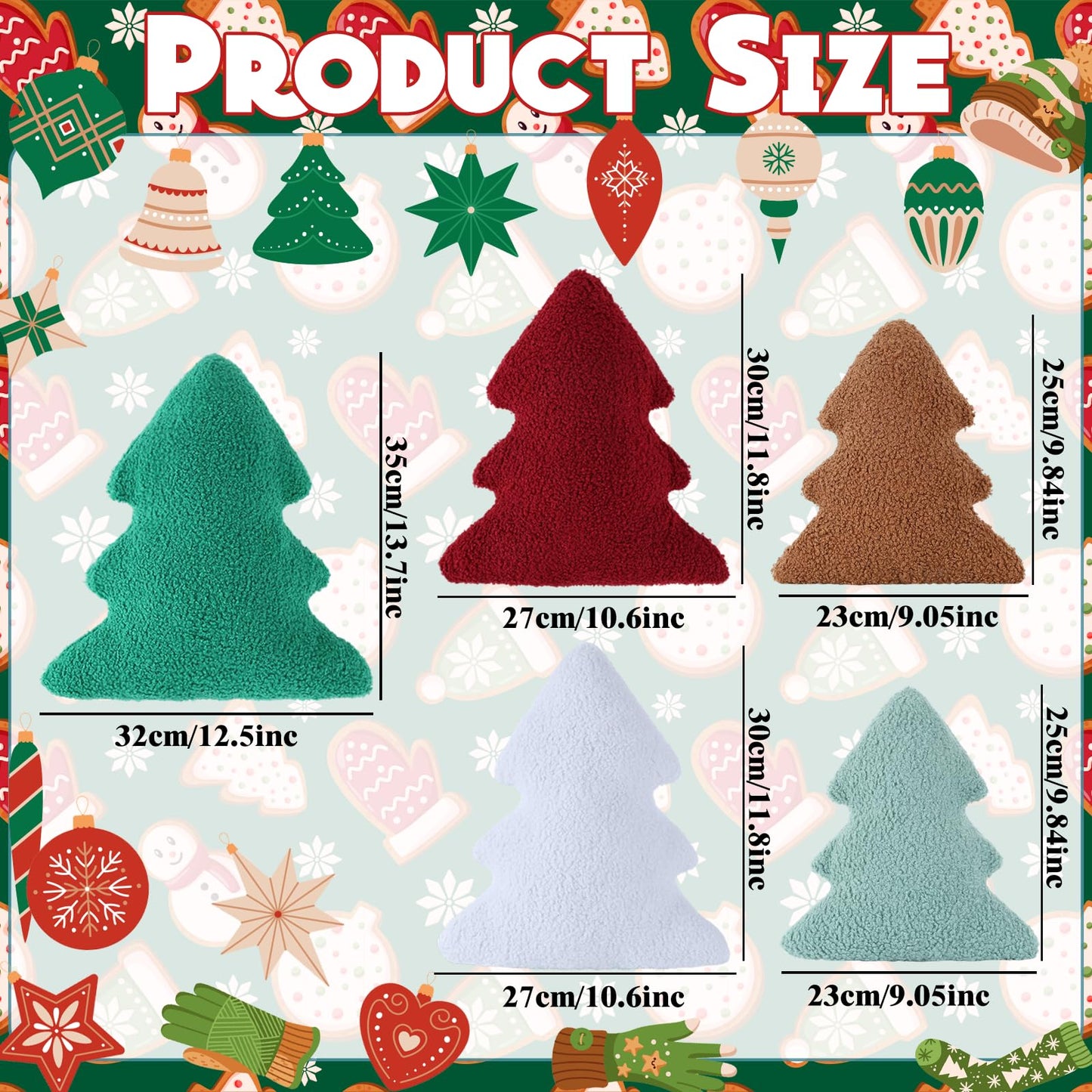 Cumule 5 Pcs Christmas Throw Pillows Cute Xmas Tree Shaped Plush Pillow for Christmas Winter Holiday Party Outdoor Bedroom Cushion Decoration