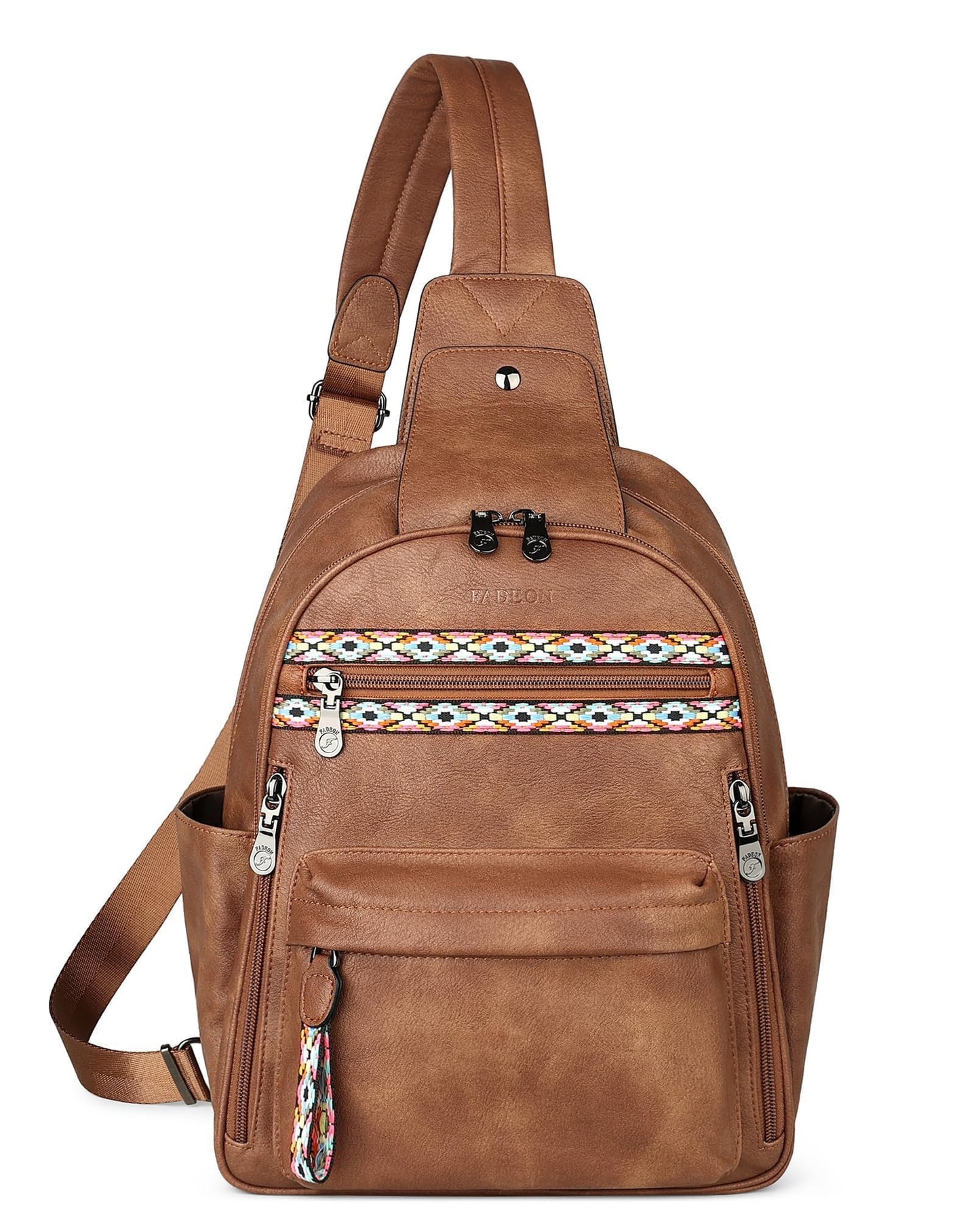 FADEON Large Sling Bag for Women, Leather Crossbody Purse Designer Anti Theft Sling Backpack, RFID Fanny Packs for Travel