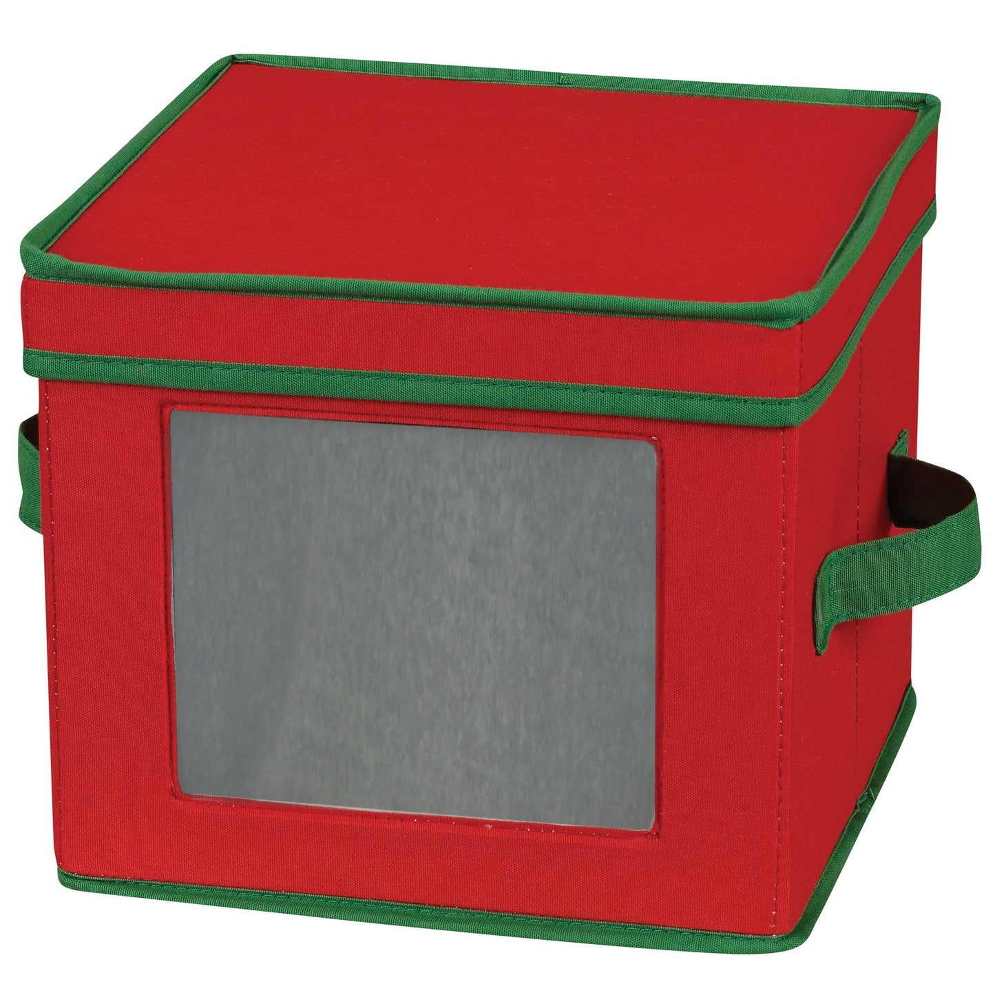 Household Essentials Holiday China Plate Storage Box, Salad Plate Storage, Windowed Panel, Stackable and Foldable Frame, Handles and Fully Removable Lid, Red with Green Trim