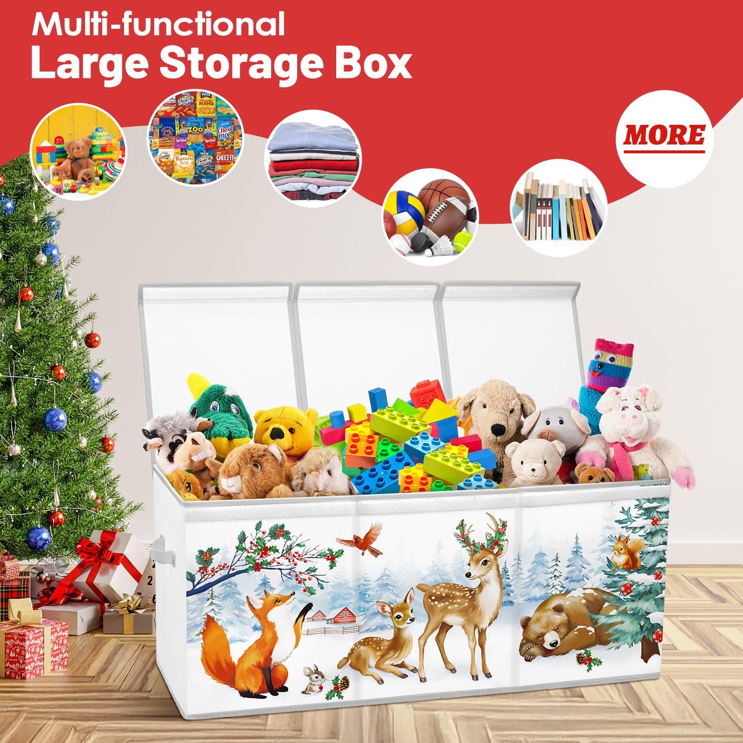 Christmas Toy Storage Bin,Extra Large Toy Box Chest with Lids & Handles for Kids Boys Girls,Collapsible Storage Organizer Box Bin Basket for Bedroom,Playroom, Nursery,37.8"x12.6" x15.7",Animals