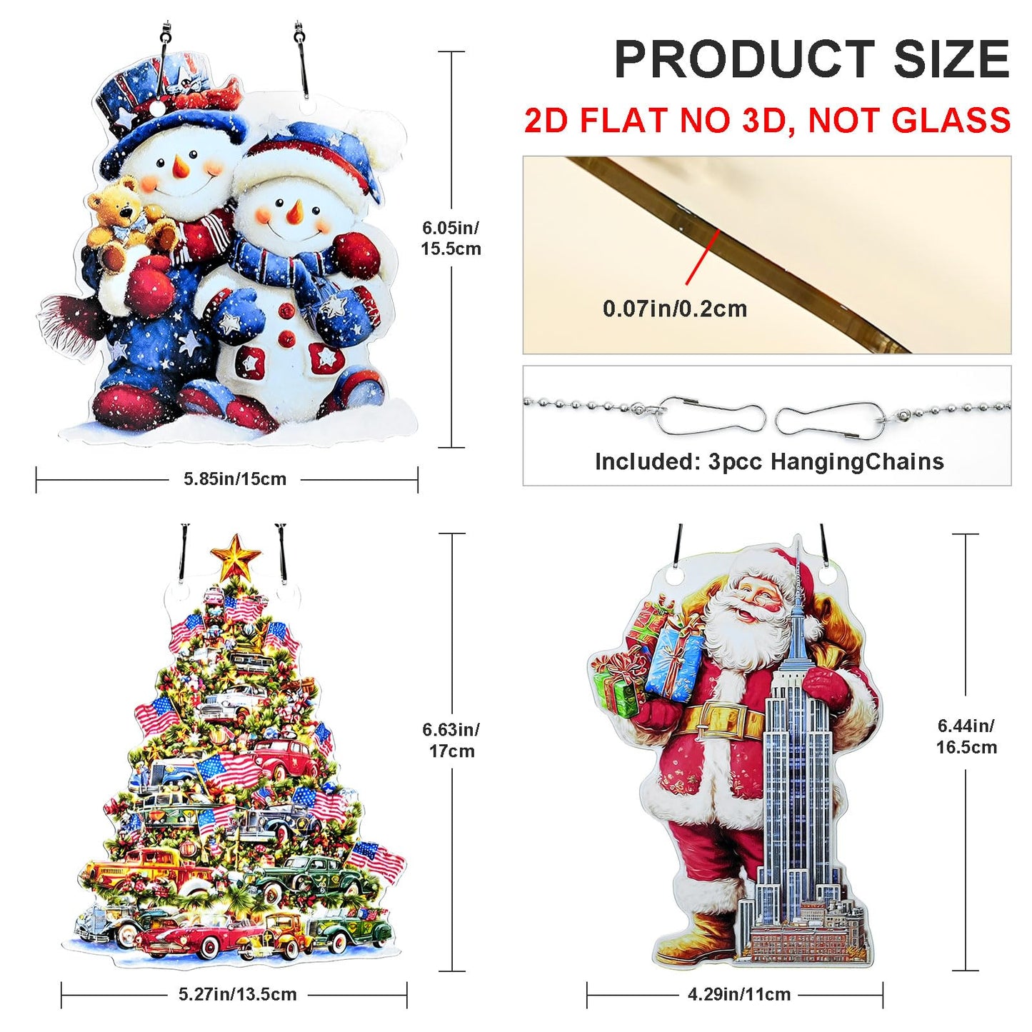 Christmas Ornament Acrylic Suncatcher Window Hanging Wall Decor for Indoor Outdoor Doors Home