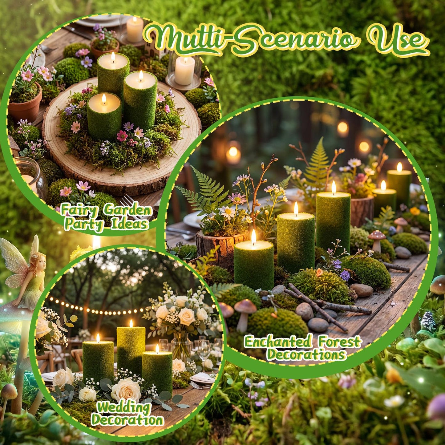 Glooglitter 3 Pcs Enchanted Fairy Forest Flameless Candles Battery Operated, Nutcracker Drum LED Candle with Remote Timer, Drum Flameless Candles for Natural Altars Fairy Scenes Wedding Decorations