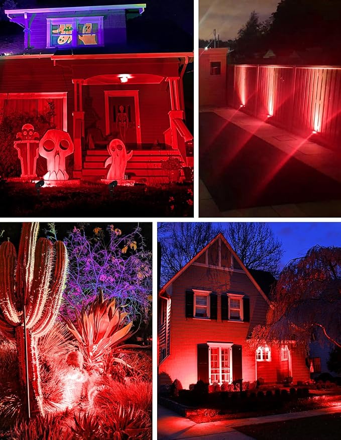 Christmas Red Landscape Lights Outdoor, 14 LED Landscape Lighting with US Plug, IP65 Waterproof Spotlights for Tree Yard Garden Pathway Halloween Decor 4 Pack