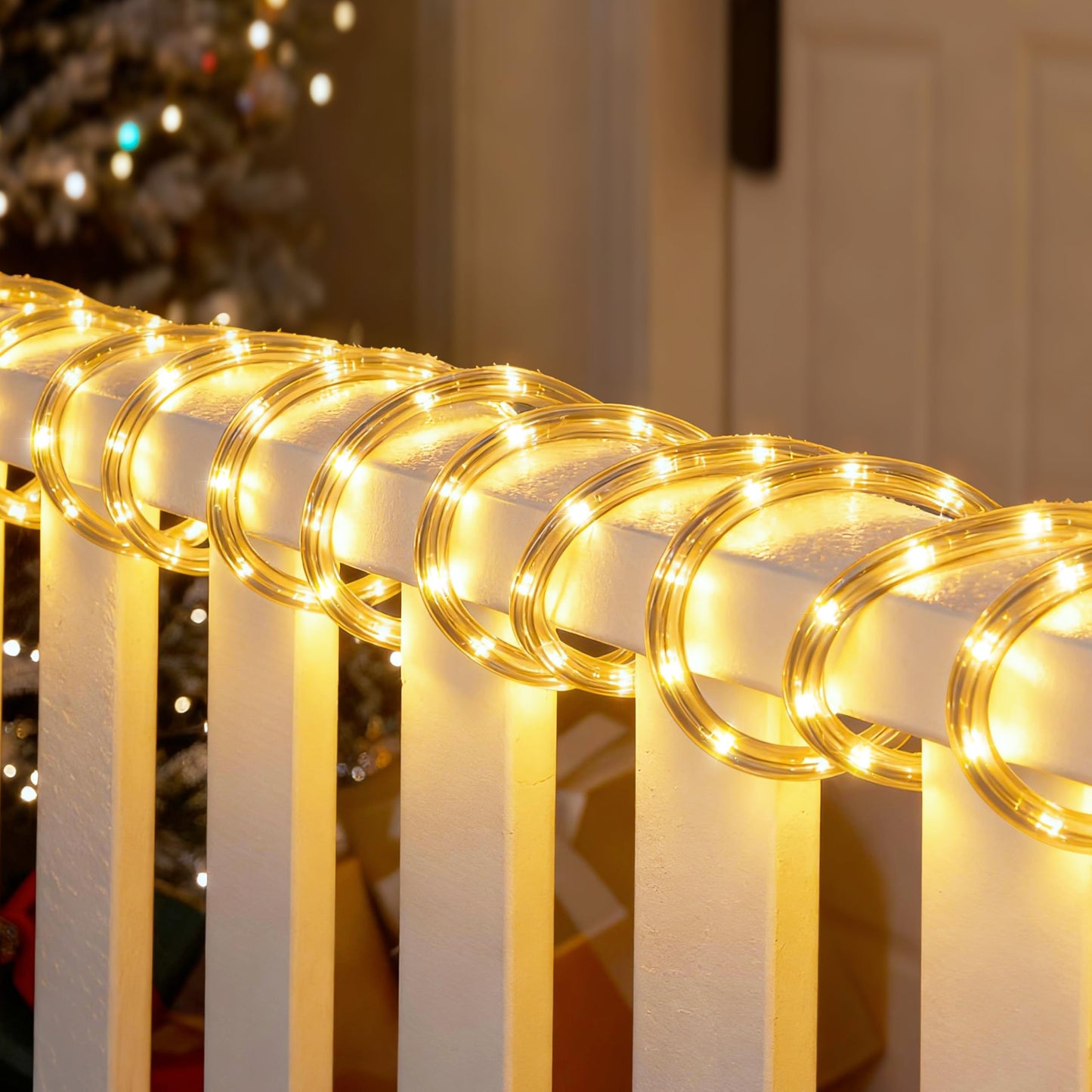 Joiedomi 40FT LED Candy Cane Rope Lights, Waterproof Outdoor 360 LED Christmas Decor Lights for Garden Yard Party Xmas Christmas Holiday Decorations (Warm White)