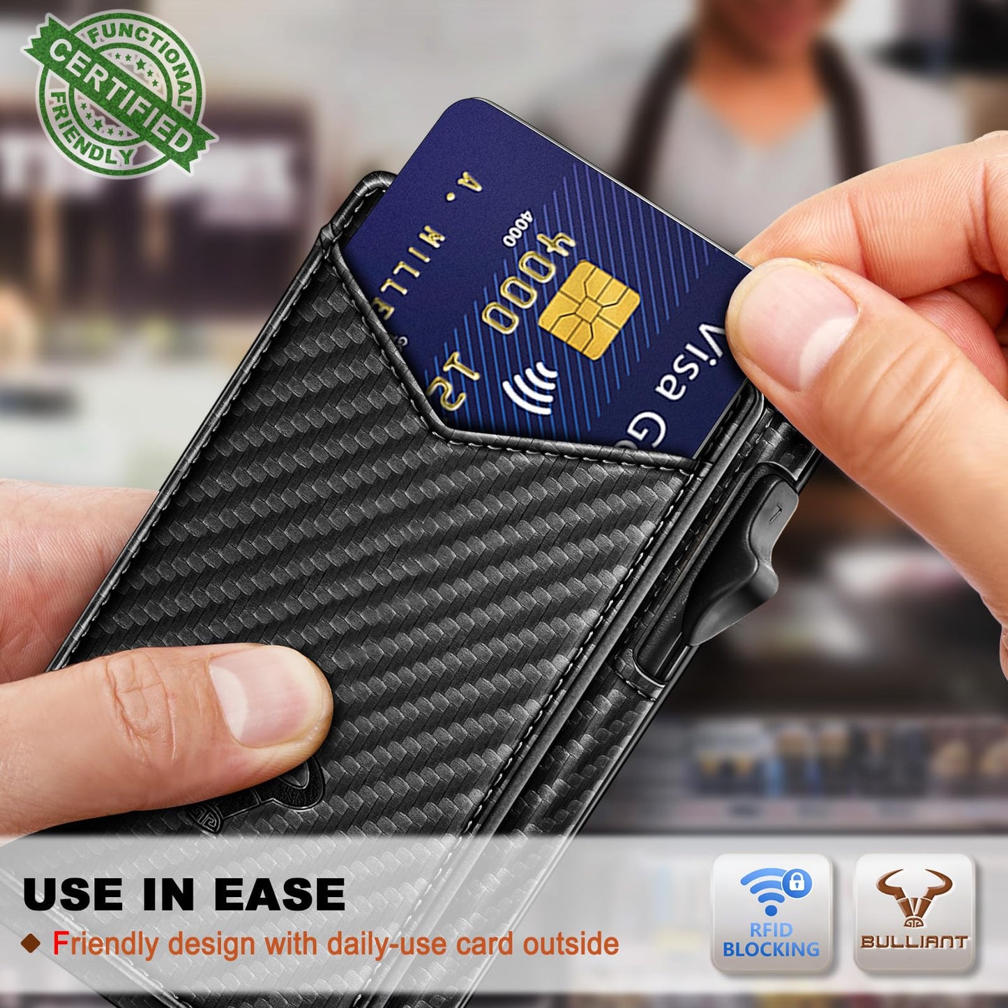 BULLIANT Men Wallet,Magnetic Metal Wallet Money Clip 9Cards Pop-up Access RFID Blocking