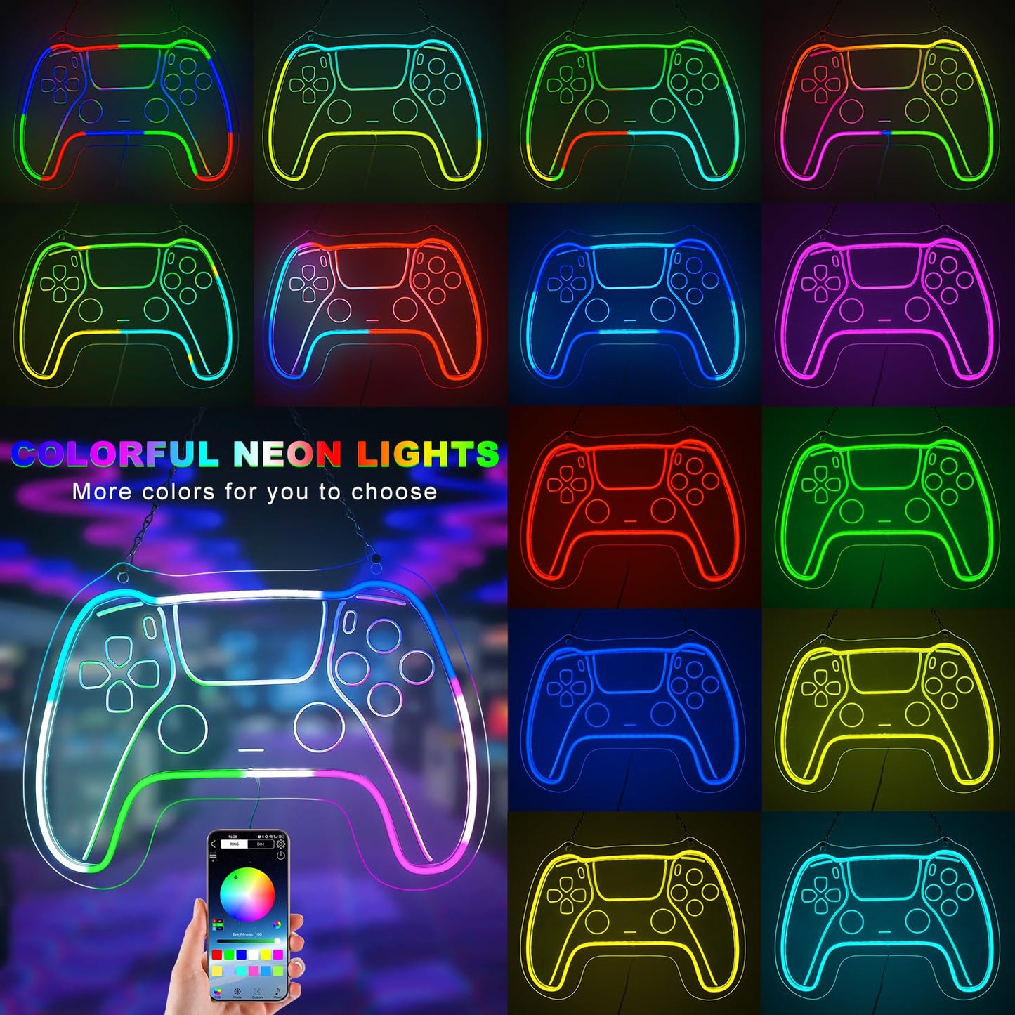Eeutiwe Gamer Room Decor for Boys, Led Neon Lights for Wall Decor 16.7×11.8 Inch Led Gaming Lights with Remote and App Control Dimmable Gamer Wall Decor as Gamer Gifts for Men