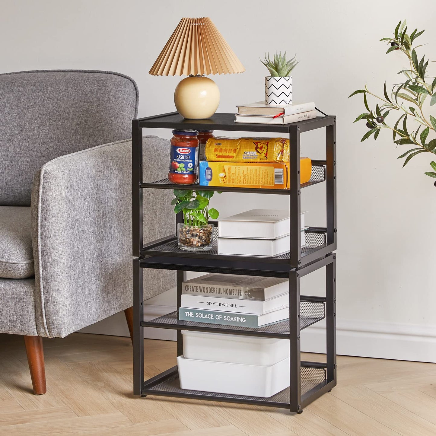 YMYNY Desktop Printer Stand, 3 Tiers Desk Organizer with Adjustable Storage Shelves, Multi-Purpose Printer Shelf for Home Office, Fax Machine, Scanner, Files, Books, Black, UHPT001B