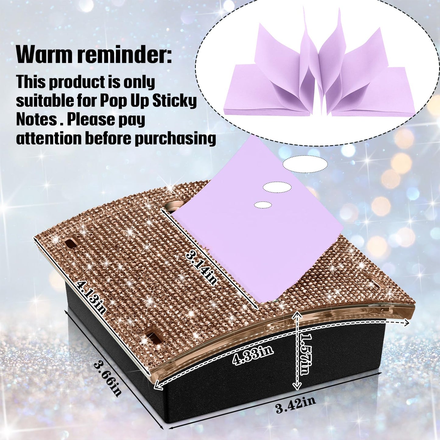 Eersida Rhinestone Self Stick Note Pad Holders 4 x 4 Inches Gold Cute Note Holder Sticky Dispenser Bling Memo Stick Dispenser for Office Employee Coworkers Gifts Home Desk Supplies