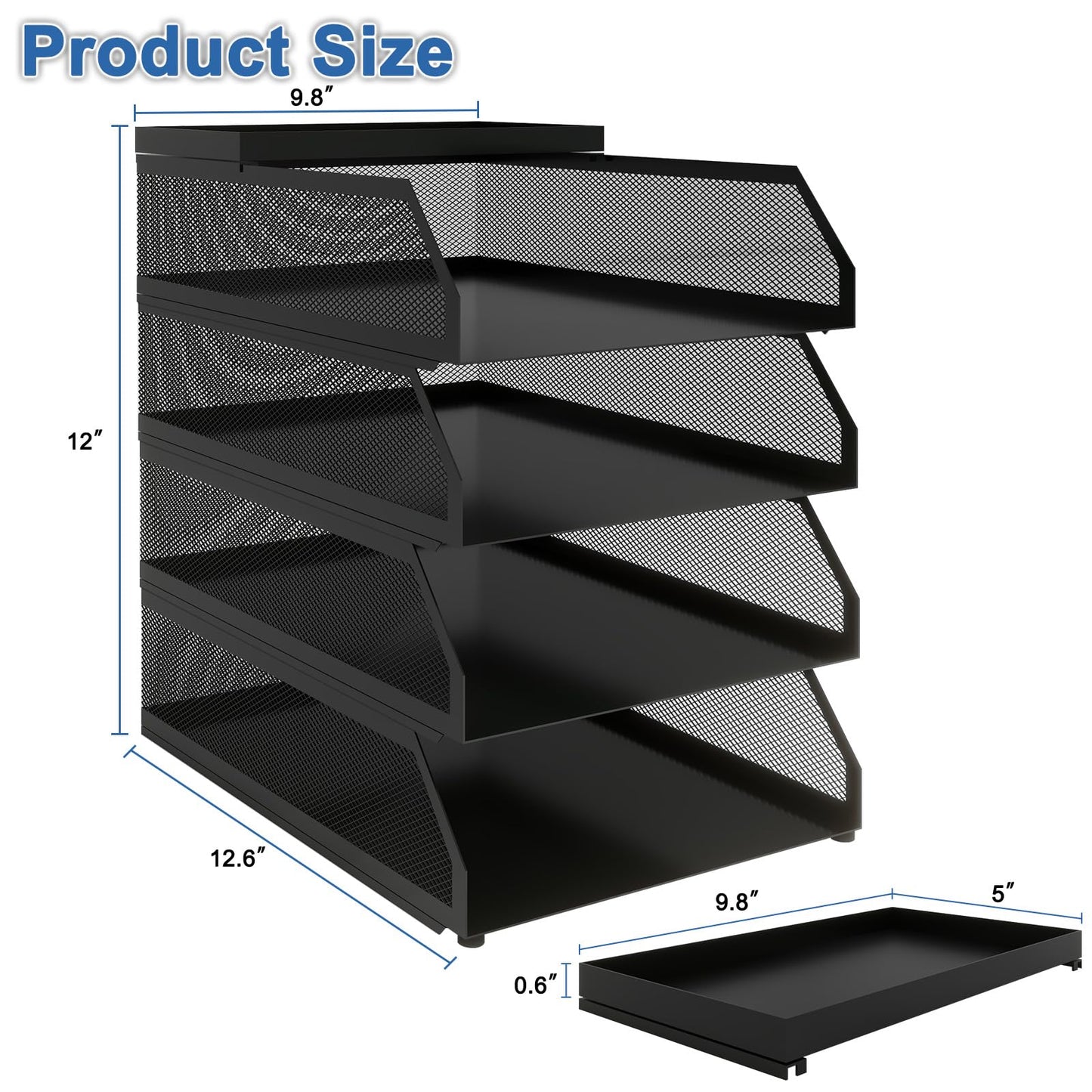 Natwind 4-Tier Paper Organizers,Desk Organizer,Stackable Paper Tray, Desk Accessories,Metal Mesh Desktop Organizer,Letter Trays,File Document Storage Rack for for Home, Office, School (Black)