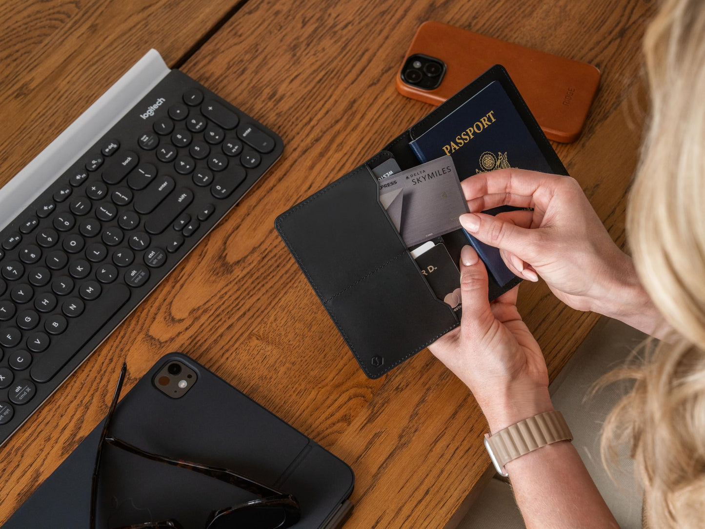 Ridge Passport Holder - Leather Travel Wallet, RFID Protection, Holds Passport, 6 Credit Cards, Folded Cash, And a Boarding Pass (Midnight Black)
