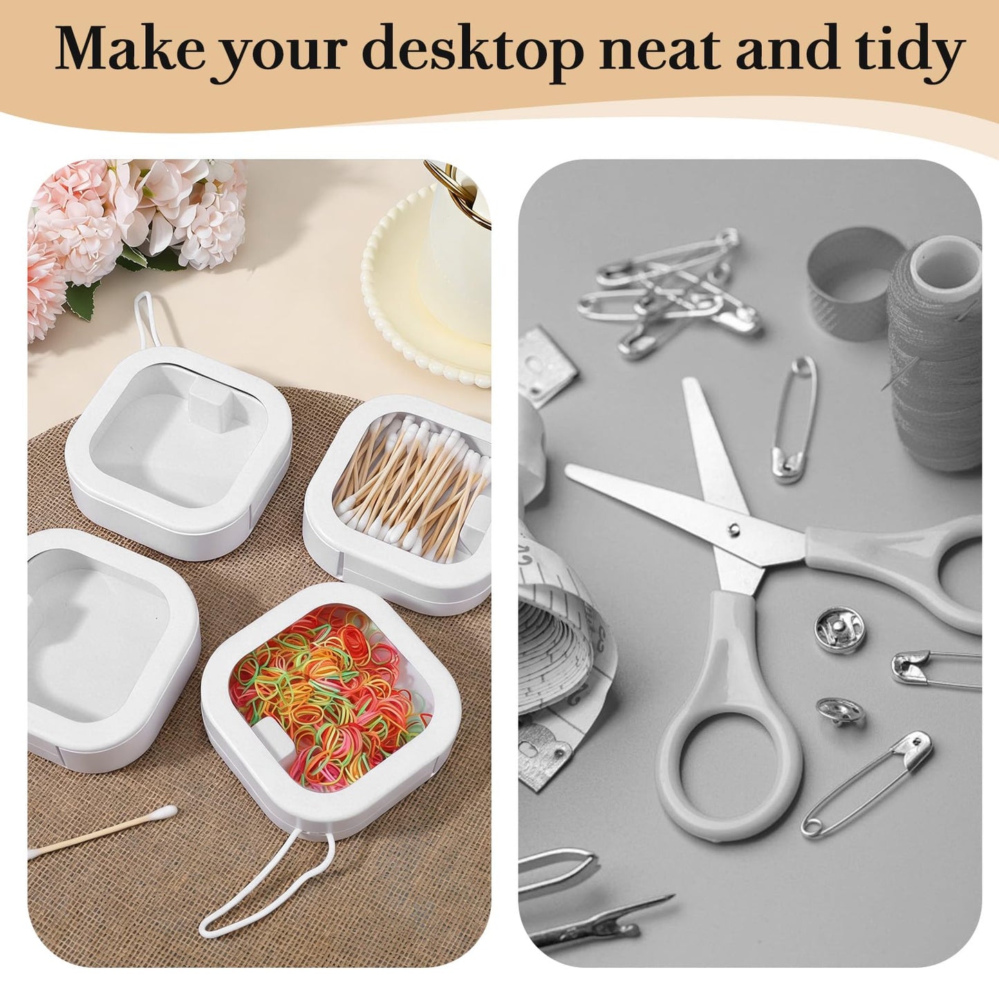 kenaeooe 6 PCS White Hair Tie Organizer Portable Qtip Travel Case Storage Box for Hair Clips, Jewelry, Cotton Swabs Dispenser, Stackable Small Bathroom and Vanity Accessories Container