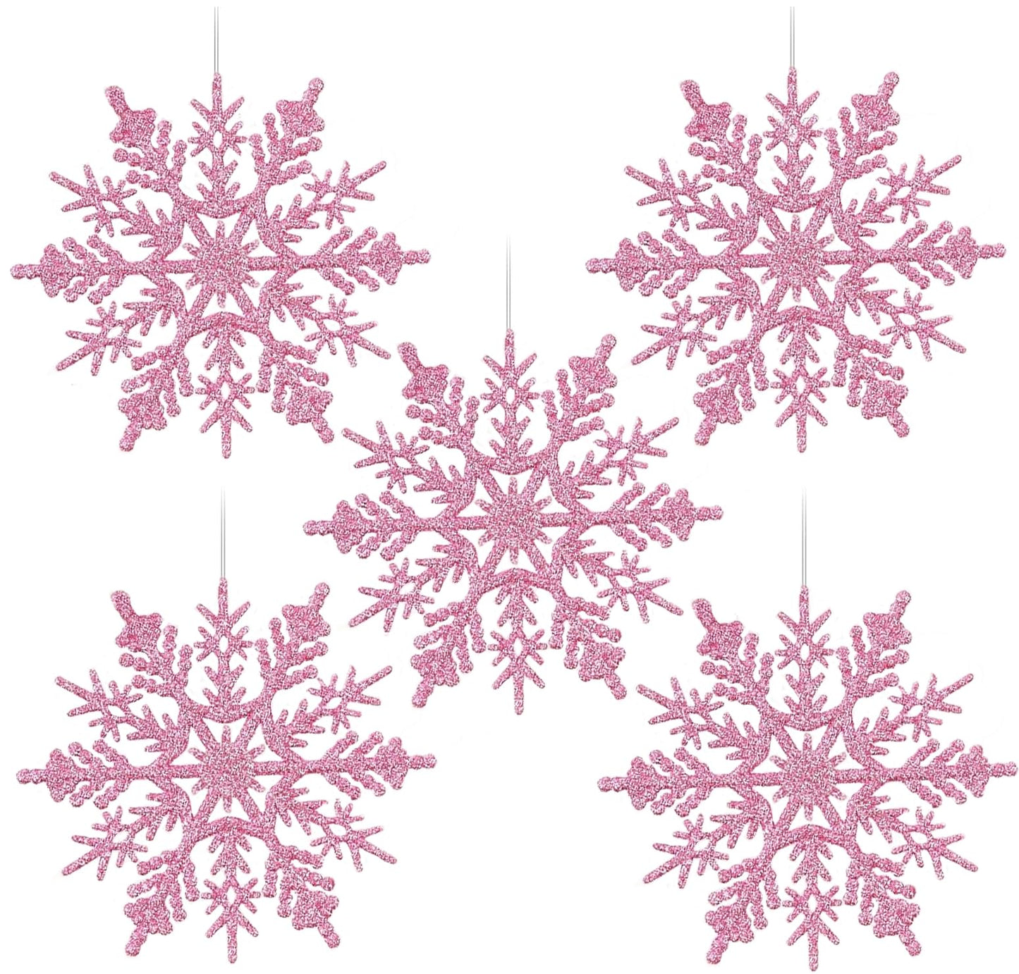 Luxtea 4''/10cm Sparkling Glittered Plastic Snowflake Ornaments Christmas Tree Decorations(30ct, Pink)