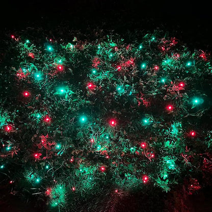 HISHINY LED Christmas Net Lights Outdoor, 5ftx5ft 100LED Green Wire, Connectable Bush Mesh Net Lights String for Halloween Christmas Party,Shrub,Yard,Tree（Red&Green）