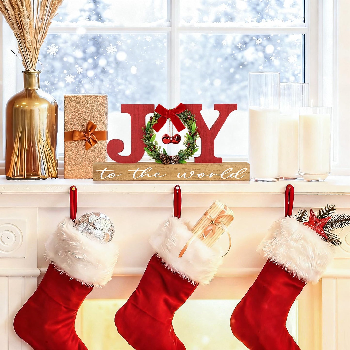 Christmas Wooden Joy Sign Decor,Christmas Tiered Tray Tabletop Decorations Indoor,Freestanding Xmas Joy Sign Table Centerpiece for Office Desk Shelf Holiday Home Party Mantel Gift Winter Rustic