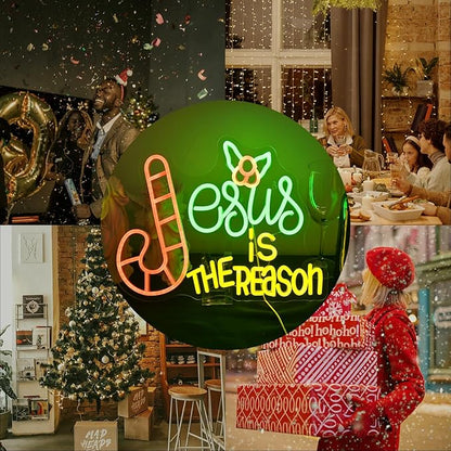 Jesus is the Reason Christmas Neon Sign Festive Holiday Xmas LED Light – Adjustable Brightness for Christmas Decor, Home, Gifts and Party Ambiance