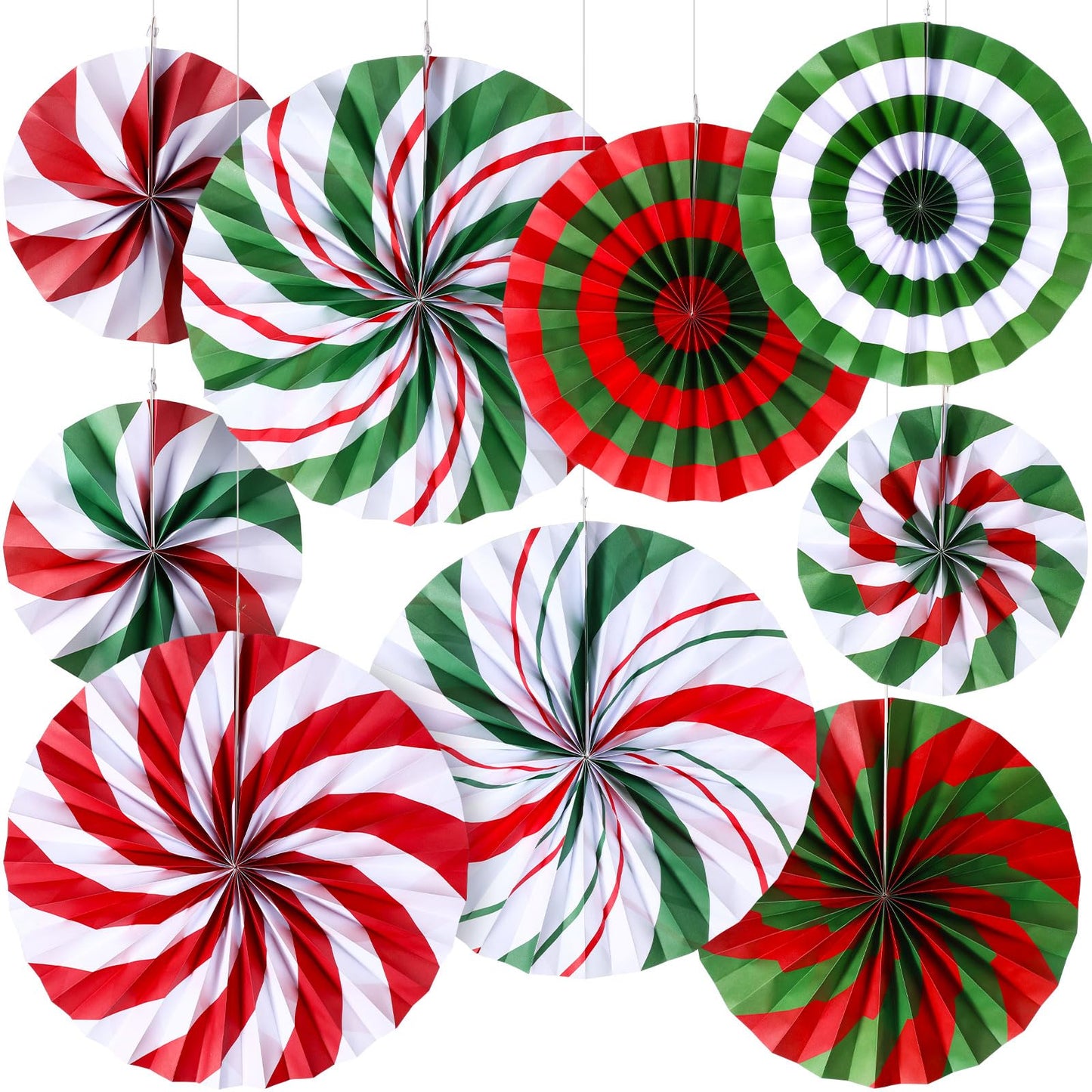 Outus 27 Pcs Christmas Hanging Decorations Candy Paper Fans Peppermint Hanging Paper Fans Candy Cane Ceiling Wall Decor for Christmas Party Classroom Birthday Party (Fresh)