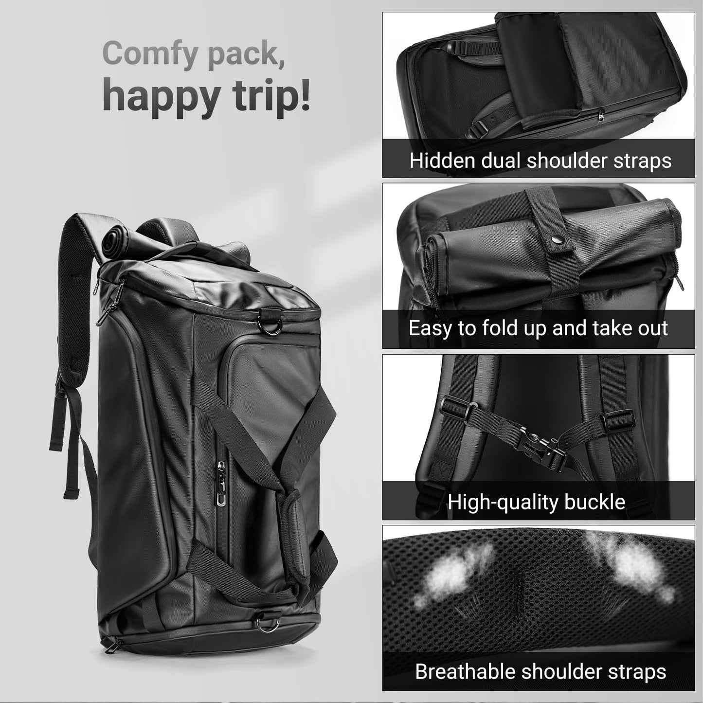 reeyee 40L Convertible Gym Duffel Bag Backpack, Water Repellent Sports Travel Bag with Shoe Compartment, Wet Pocket & Insulated Cooler, 3-in-1 Weekender Carry On Bag for Men Women