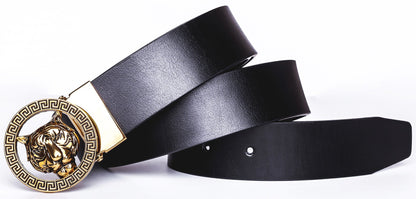 Old John leather Men's Luxury Gold Tiger Buckle 35-mm Italian Leather Belt (105cm/41.3inch(34-36), Black)