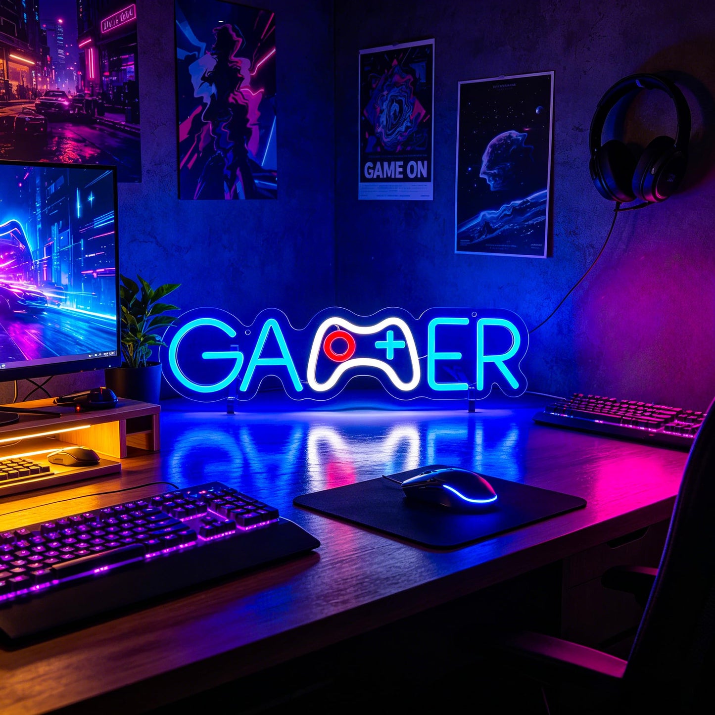 Gdbkabf Gamer Neon Sign, Gaming Neon Signs for Wall Decor - Game LED Signs for Teen Boys Room, Gaming Room Decor - USB Powered Light Up Sign Decorations