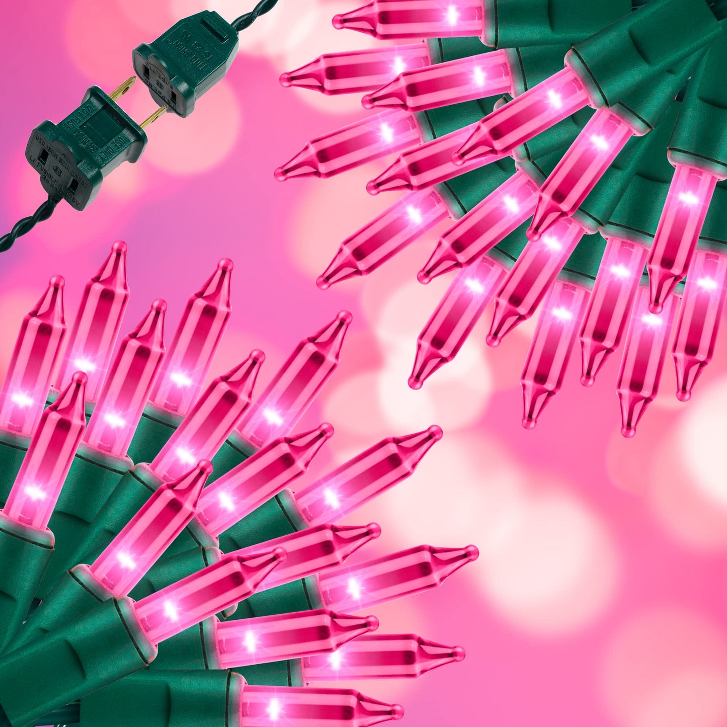 JUSTPRO 100LIGHTS PINK Extra-Bright With End Connectors Christmas Decorative Lights 5.98m UL Certified Mini String Light Set Waterproof for Home Garden Holiday Christmas Tree Party Patio Decor Wedding