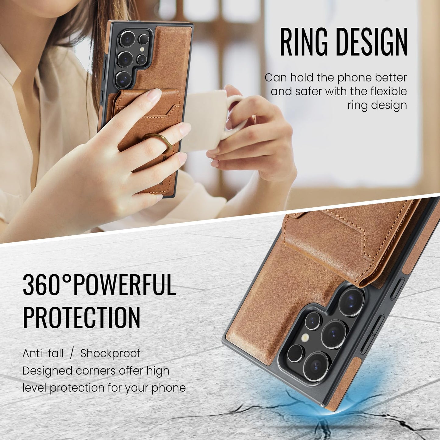 Konstreet for Samsung Galaxy S26 Ultra 2 in 1 Detachable Card Bag Wallet Case Durable Leather Wallets Magnetic Card Holder 4 Card Slots Ring Stand RFID Blocking Brown